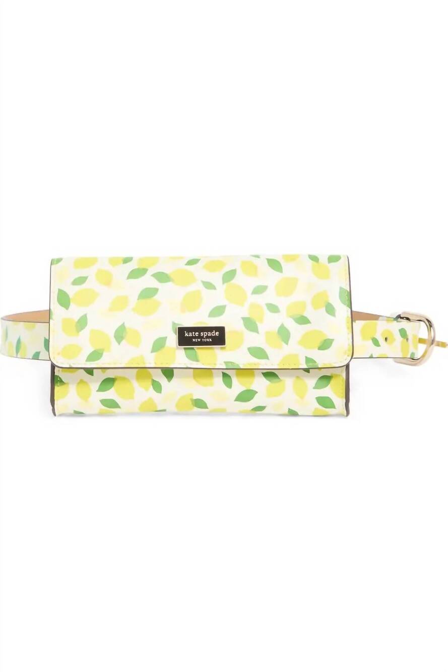 NEW KATE SPADE women's lemon print belt bag in white/yellow